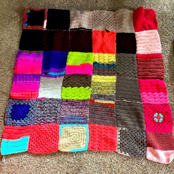 Handmade Quilt | Colorful Boho Blanket Baby Quilt Crochet Block Table Liner Mat - Picture 2 of 11